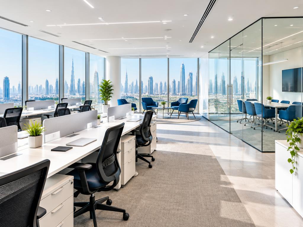 Bright and tidy Dubai office workspace